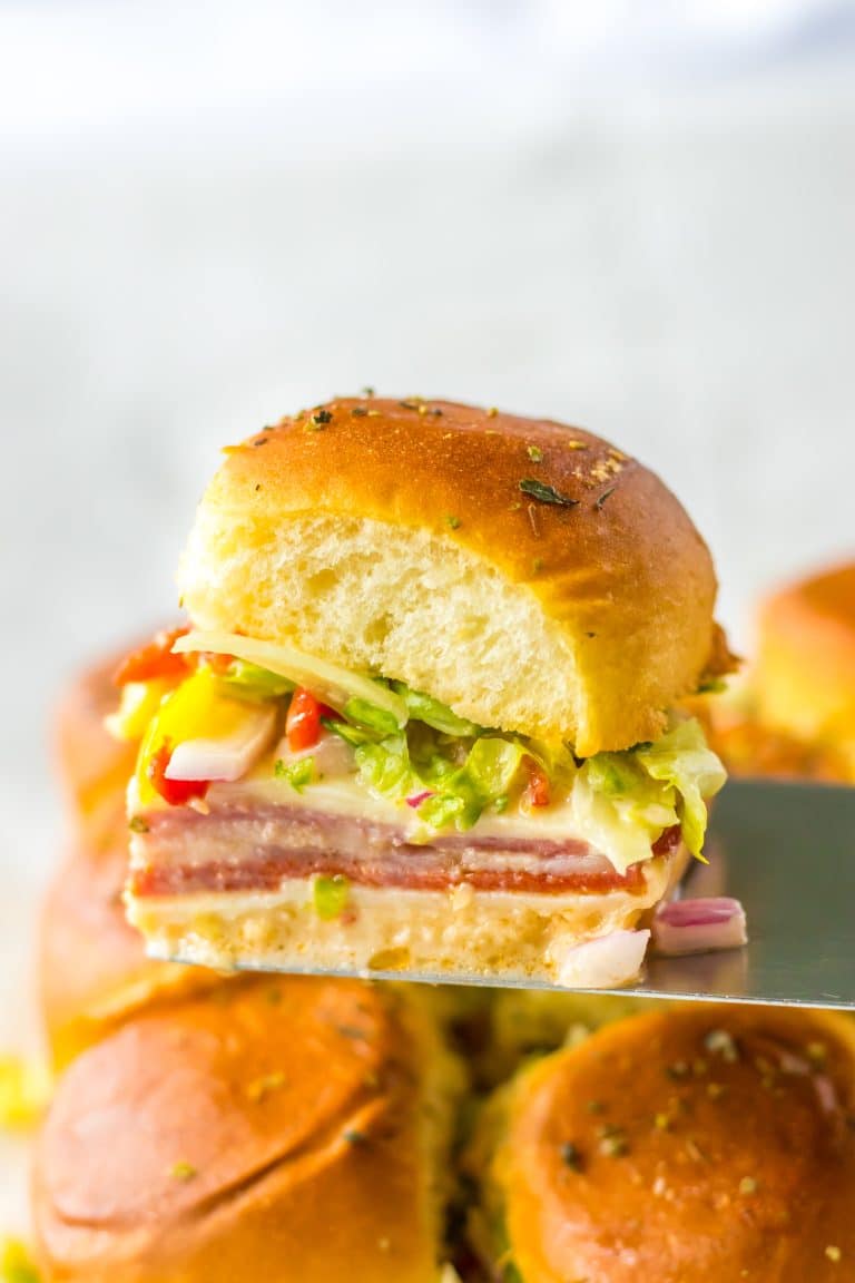 Italian Sub Sliders on spatula