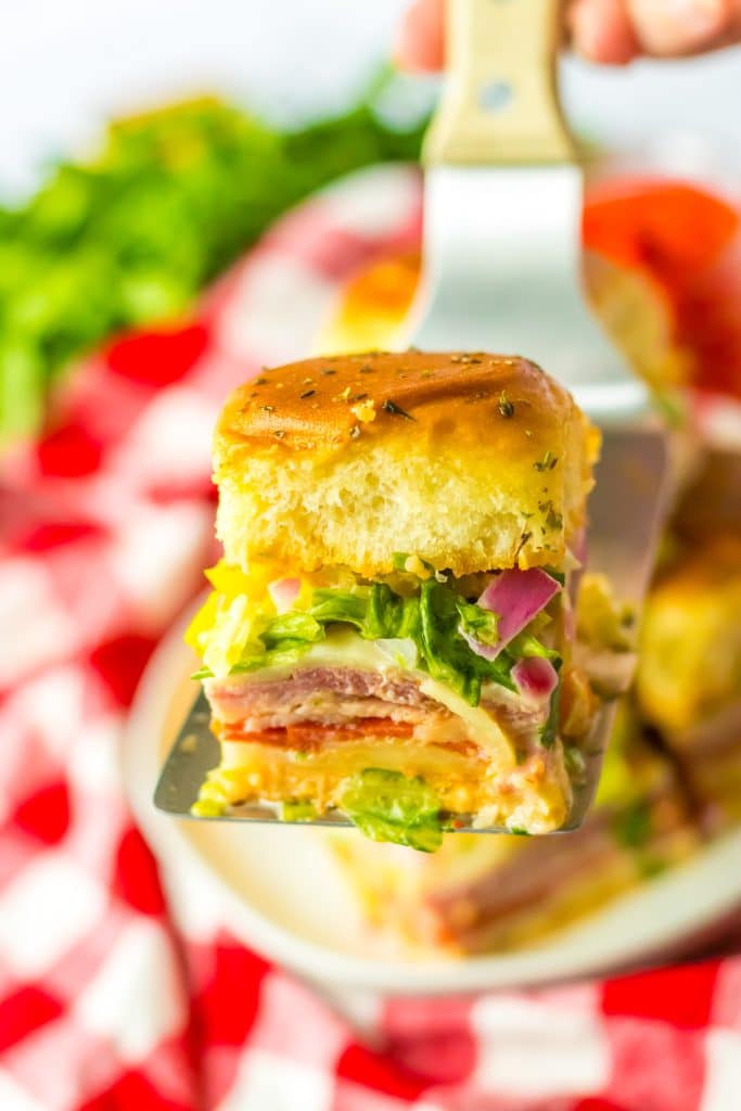 Italian Sub Sliders on spatula