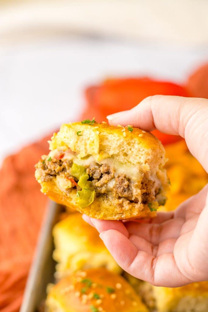 Philly Cheesesteak Sliders in hand