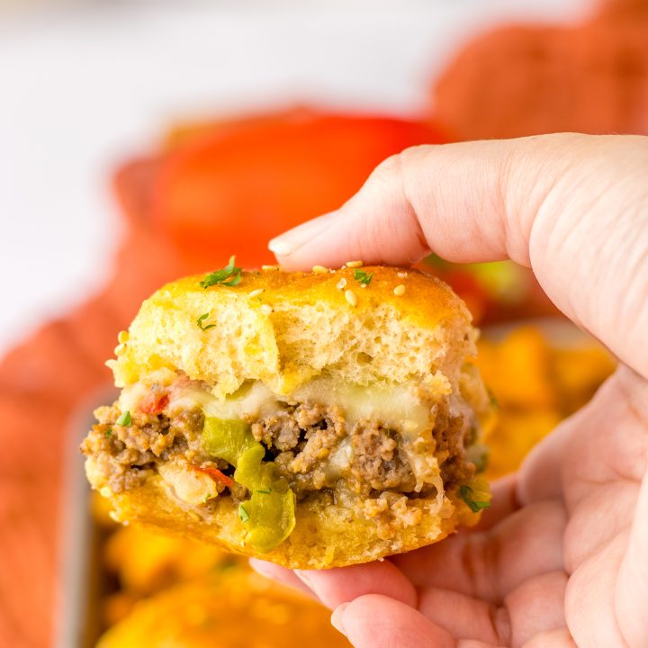 Philly Cheesesteak Sliders in hand