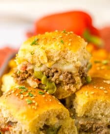 Philly Cheesesteak Sliders stacked up