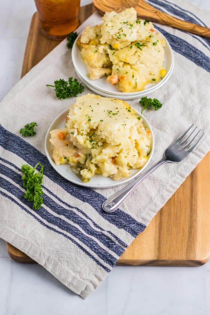 Slow Cooker Chicken Cobbler plated