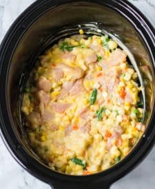Slow Cooker Chicken Cobbler in slow cooker