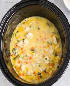 Slow Cooker Chicken Cobbler in slow cooker