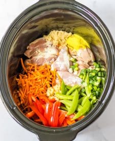 Slow Cooker Chicken Ramen ingredients in slow cooker