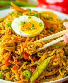 Slow Cooker Chicken Ramen with chopsticks
