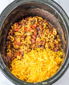 Slow Cooker Chili Mac ingredients in slow cooker