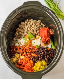 Slow Cooker Chili Mac ingredients in slow cooker