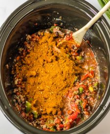 Slow Cooker Chili Mac ingredients in slow cookers