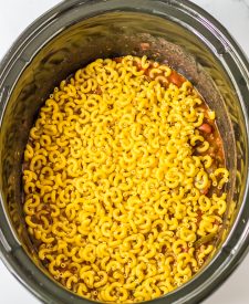 Slow Cooker Chili Mac ingredients in slow cooker