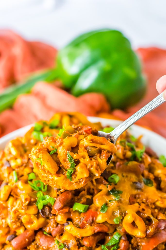 Slow Cooker Chili Mac in a spoon