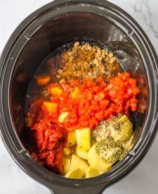 Slow Cooker Poor Mans Stew ingredients in slow cooker