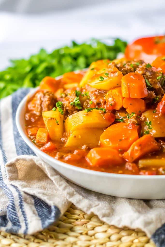 Slow Cooker Poor Mans Stew in a bowl