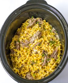Slow Cooker Pot Roast Stroganoff in slow cooker