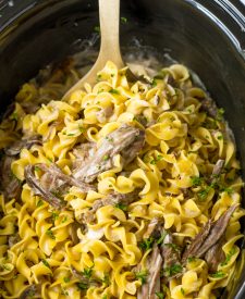 Slow Cooker Pot Roast Stroganoff in slow cooker