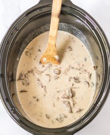 Slow Cooker Pot Roast Stroganoff ingredients in slow cooker