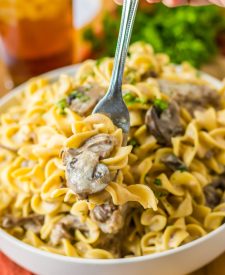 Slow Cooker Pot Roast Stroganoff on a fork