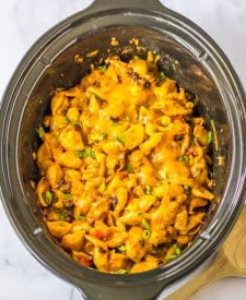 Slow Cooker Taco Pasta in slow cooker