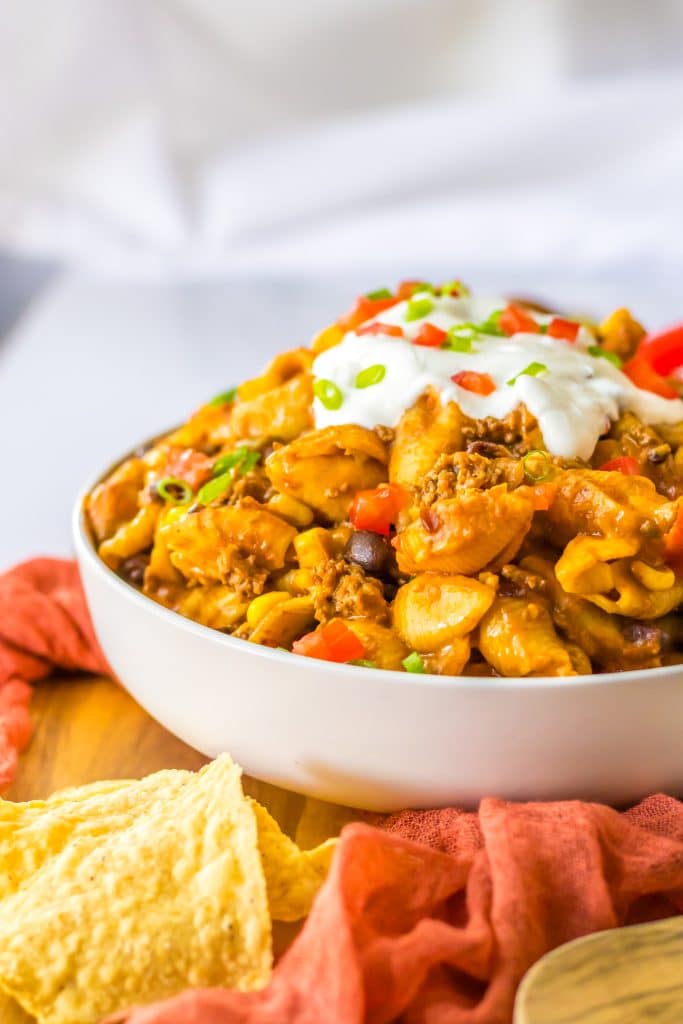 Slow Cooker Taco Pasta plated