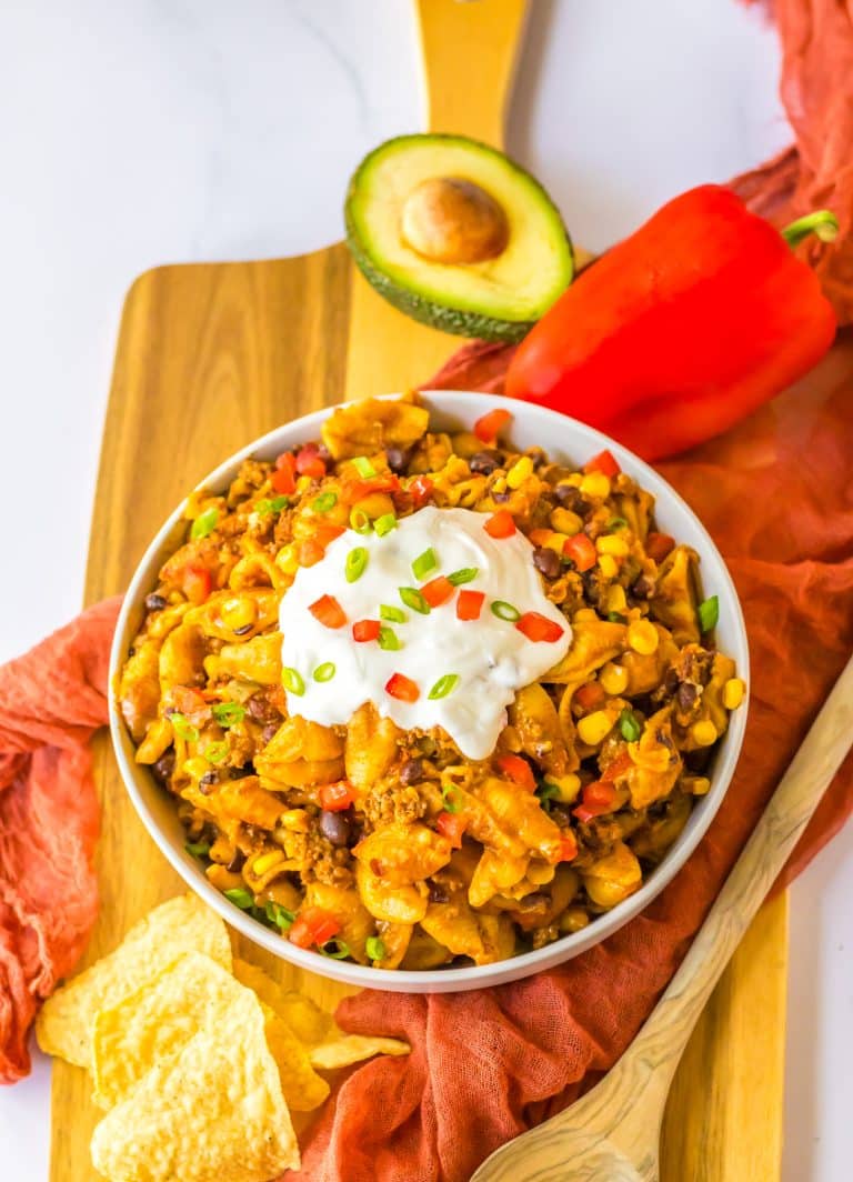 Slow Cooker Taco Pasta plated