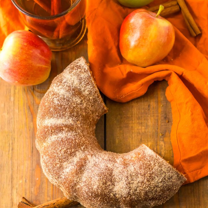 Apple Cider Doughnut Bundt on a wood board