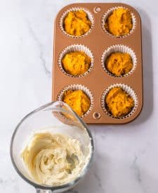 Copycat Starbucks Pumpkin Cream Cheese Muffins batter in pan
