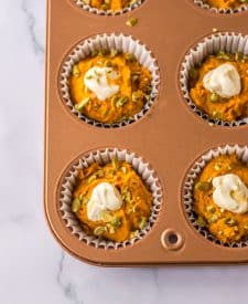 Copycat Starbucks Pumpkin Cream Cheese Muffins in pan before baking