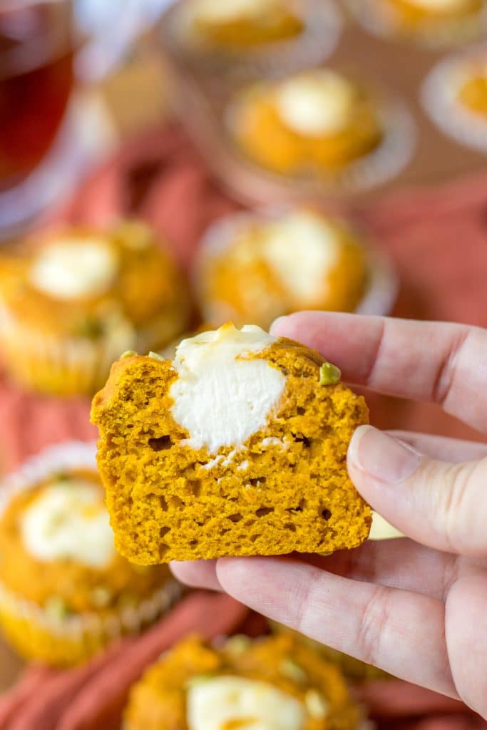 Copycat Starbucks Pumpkin Cream Cheese Muffins in hand