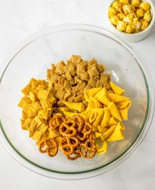 Fall Chex Mix mixed in a bowl