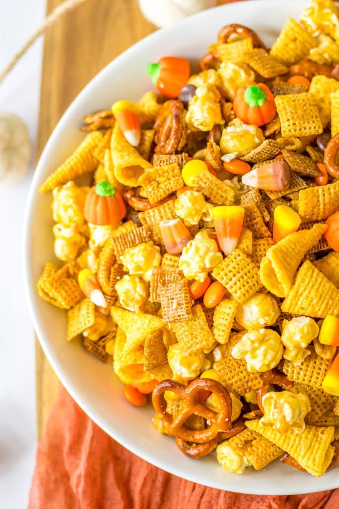 Fall Chex Mix in a bowl