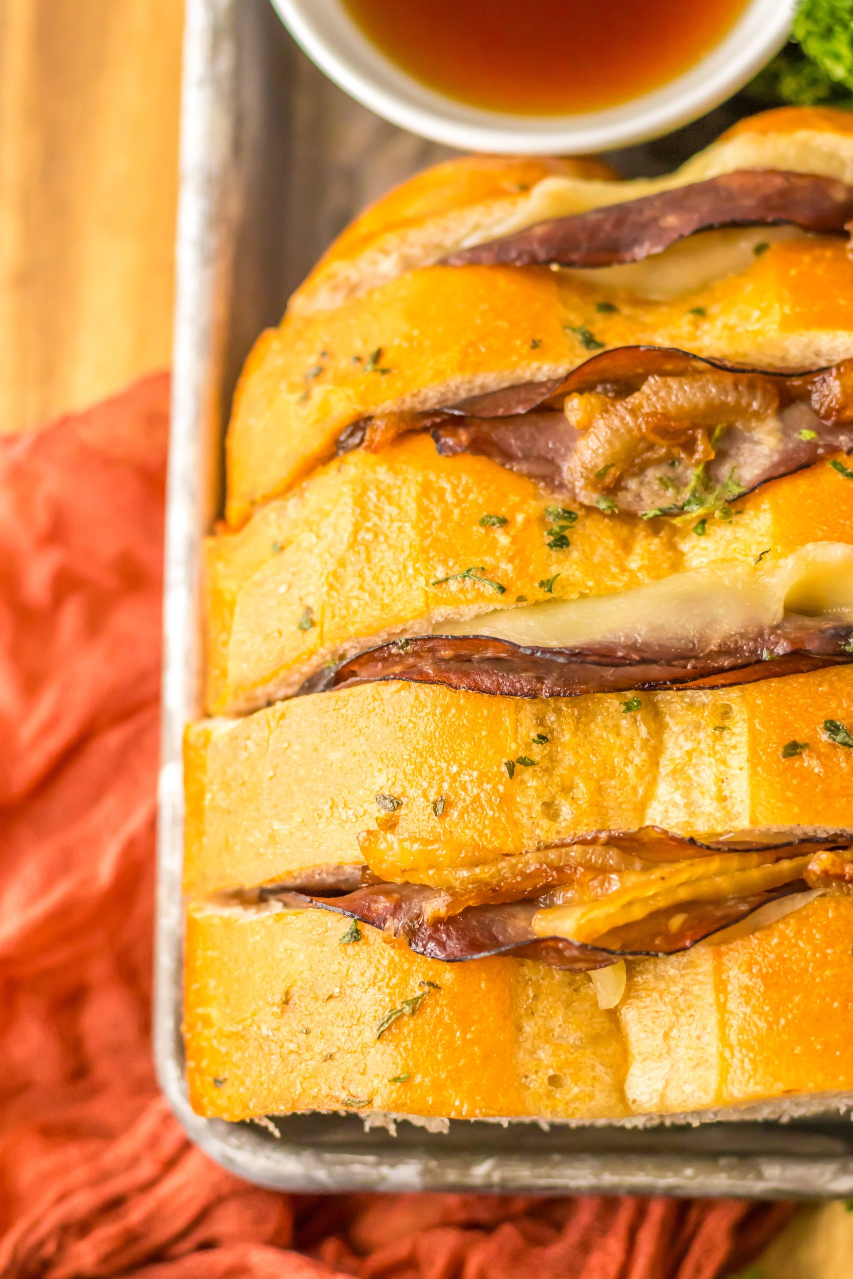 French Dip Pull Apart Bread plated