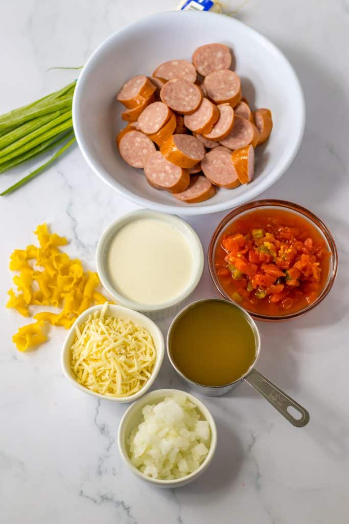 One Pot Cheesy Sausage Pasta ingredients