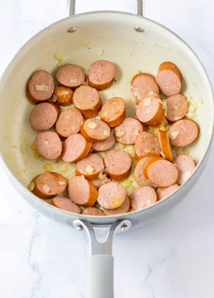 One Pot Cheesy Sausage Pasta in pot