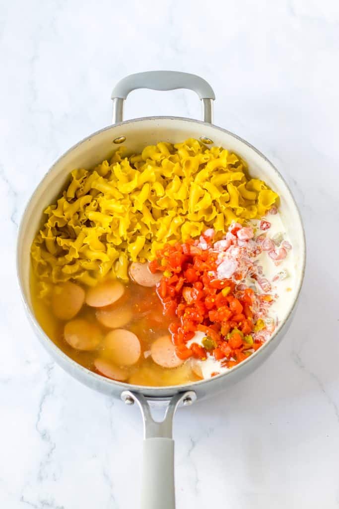 One Pot Cheesy Sausage Pasta in pot