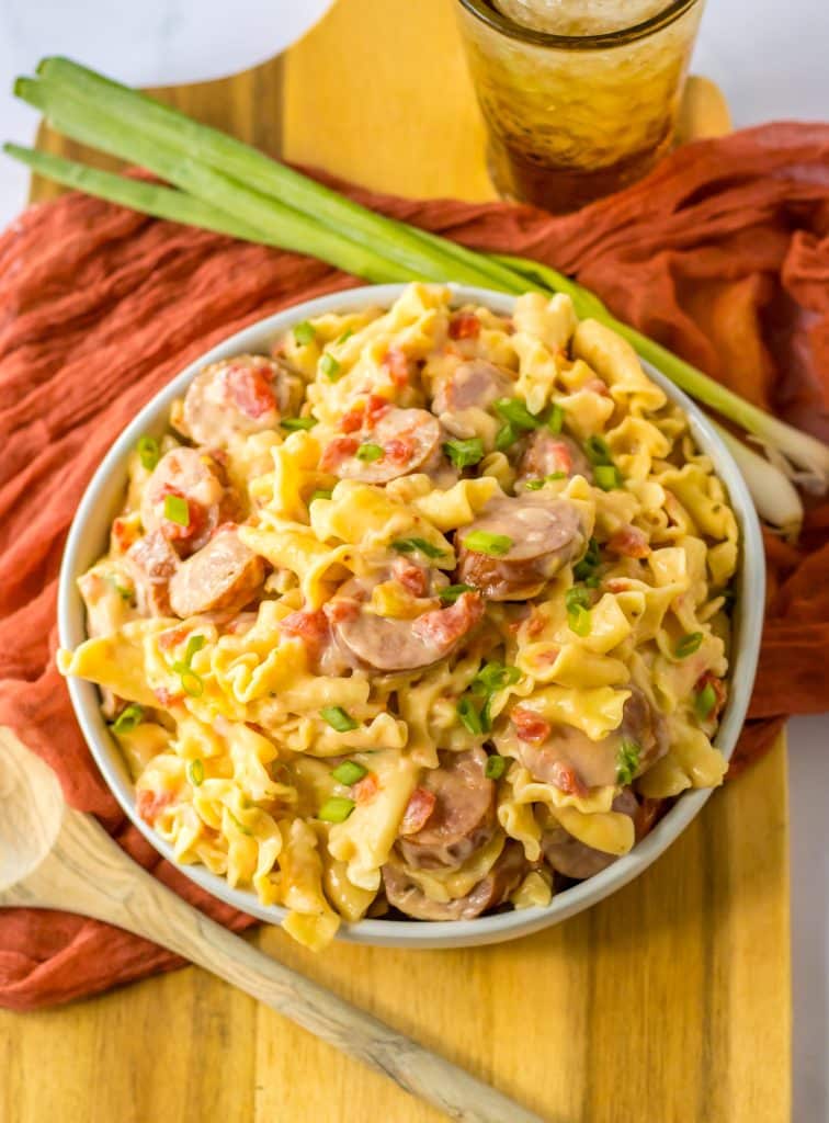 One Pot Cheesy Sausage Pasta in bowl