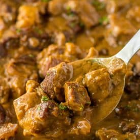 Best Ever Oven Beef Tips in spoon