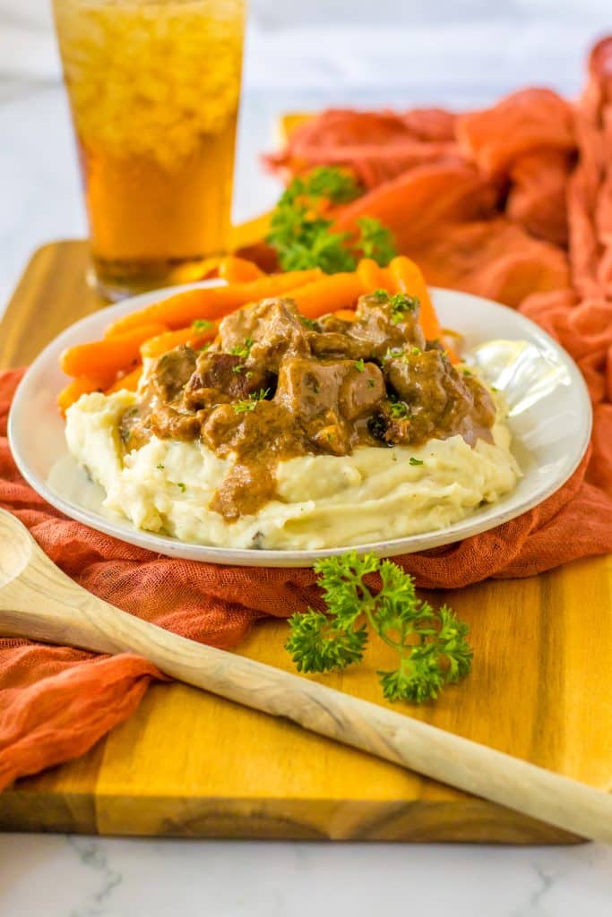 Best Ever Oven Beef Tips plated