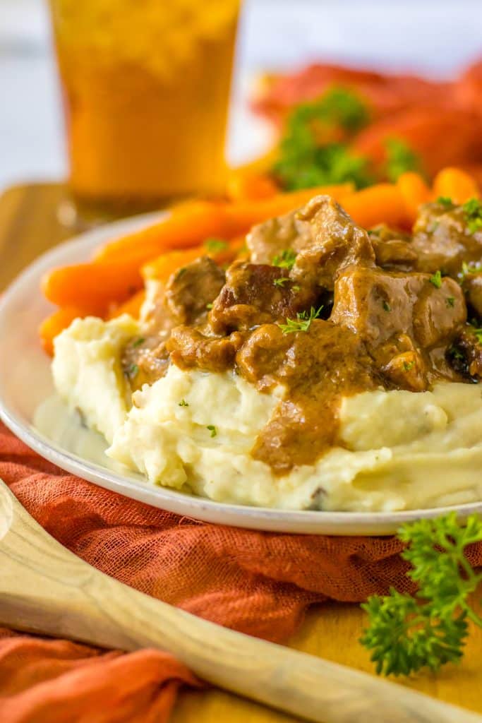 Best Ever Oven Beef Tips plated