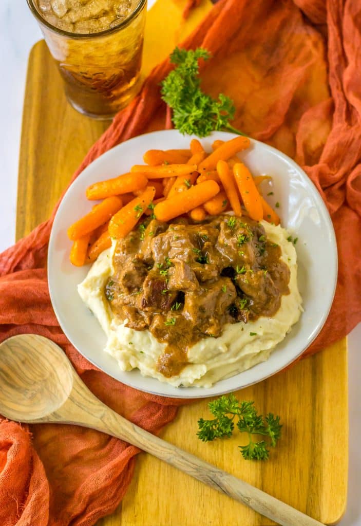 Best Ever Oven Beef Tips plated