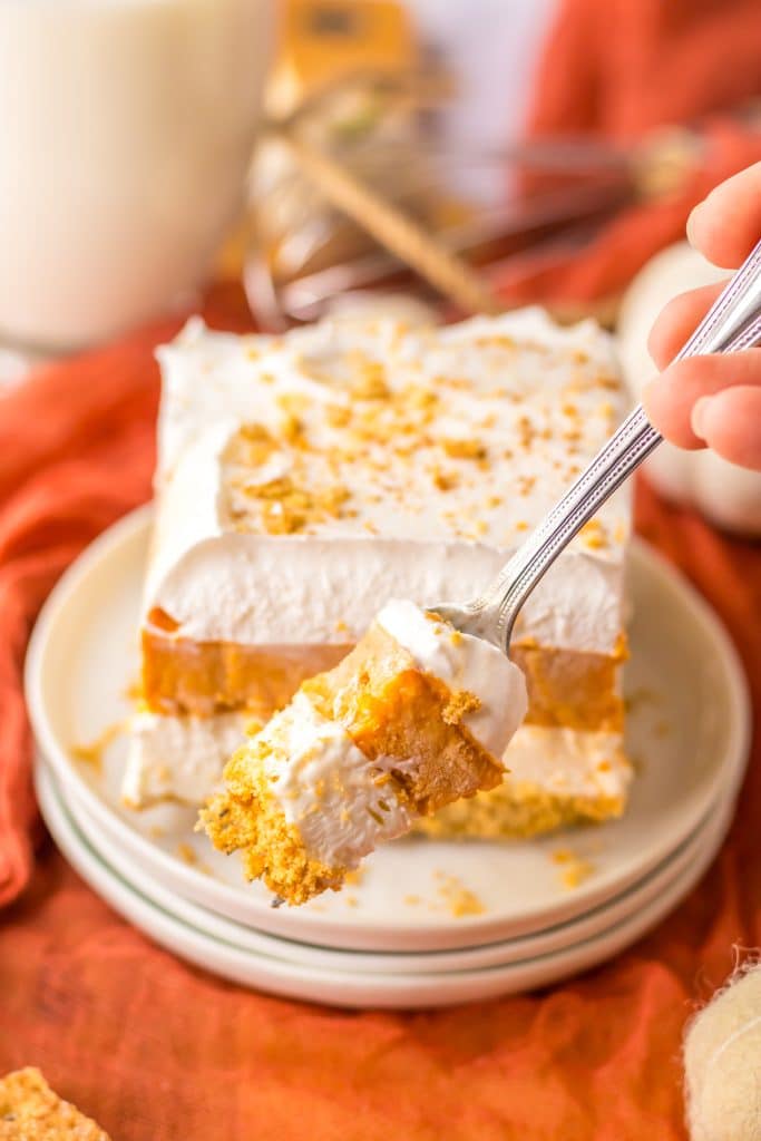 No Bake Pumpkin Lush on a fork