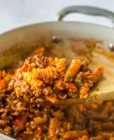 One Pot Sloppy Joe Pasta in spoon