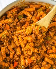 One Pot Sloppy Joe Pasta in pot