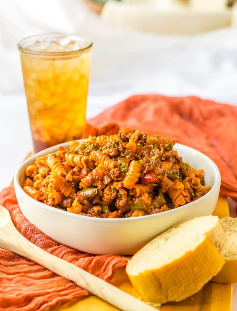 One Pot Sloppy Joe Pasta in bowl