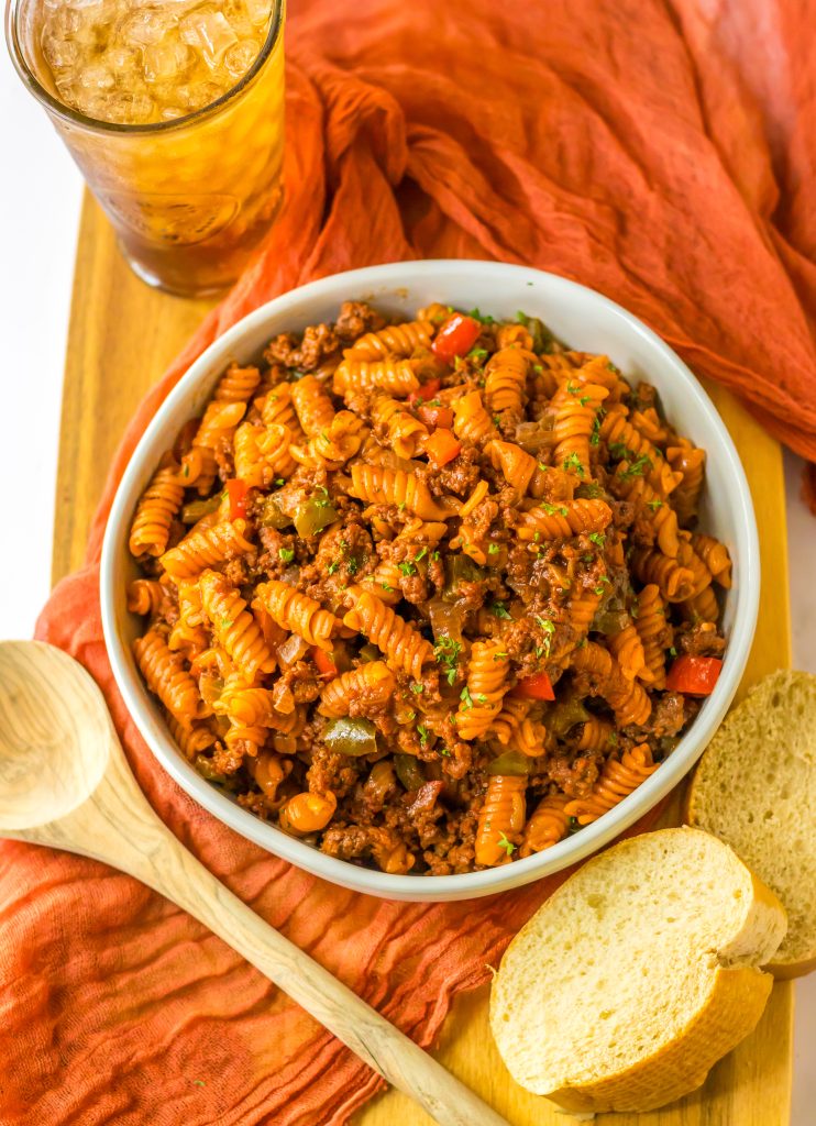 One Pot Sloppy Joe Pasta in bowl