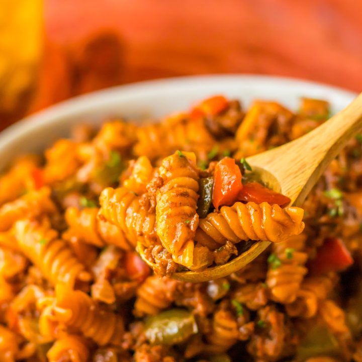 One Pot Sloppy Joe Pasta in spoon