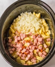 Slow Cooker Cheesy Potato Ham Soup in slow cooker