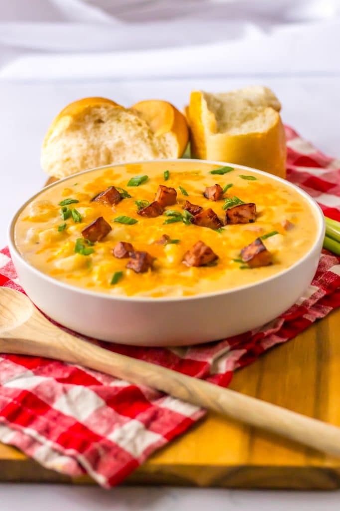 Slow Cooker Cheesy Potato Ham Soup plated