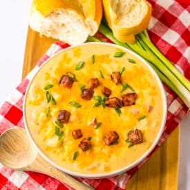 Slow Cooker Cheesy Potato Ham Soup plated