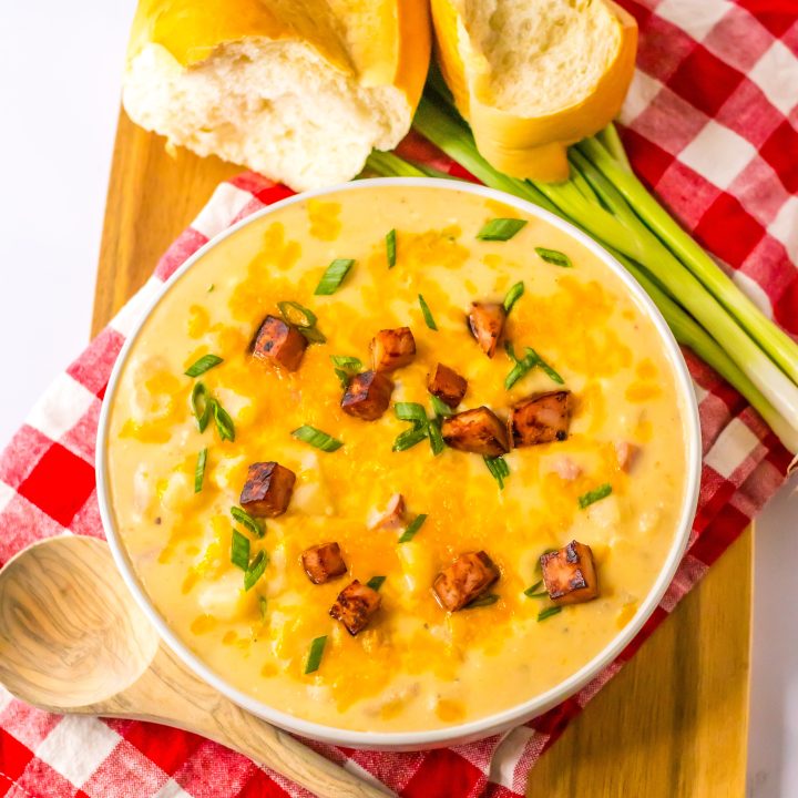 Slow Cooker Cheesy Potato Ham Soup plated