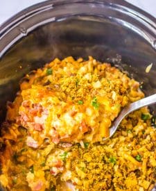 Slow Cooker Chicken Cordon Bleu in spoon